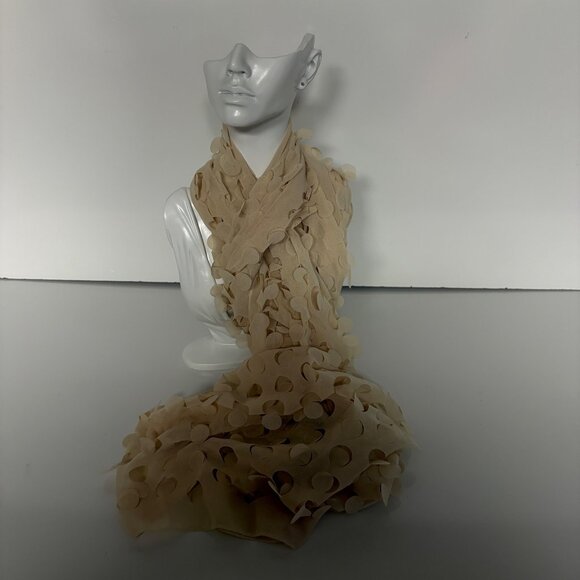 Sheer Beige Scarf Wrap Cutout Polka Dots Lightweight Boho Hippie Funky Playful - Picture 7 of 10